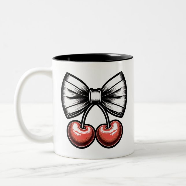 Female Bow Hair cherry FruitMug Two-Tone Coffee Mug (Left)
