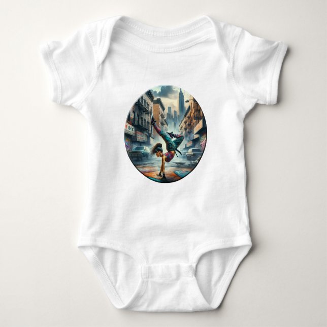 Female Breakdancer NYC – Urban B-Girl Art Baby Bodysuit (Front)
