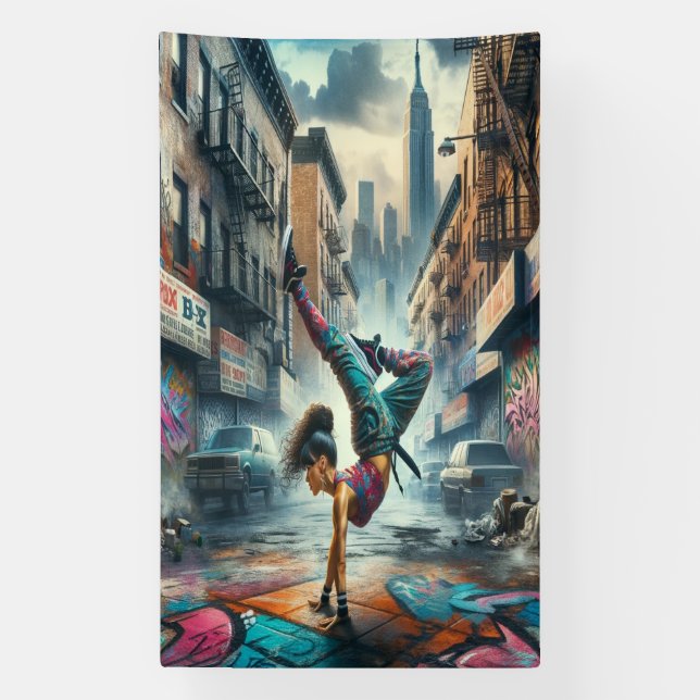 Female Breakdancer NYC – Urban B-Girl Art Banner (Vertical)
