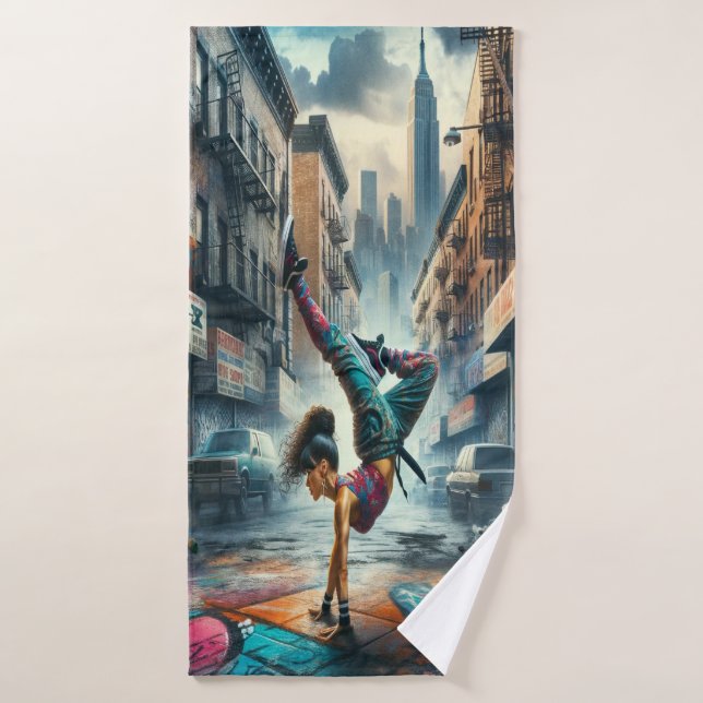 Female Breakdancer NYC – Urban B-Girl Art Bath Towel (Bath Towel)