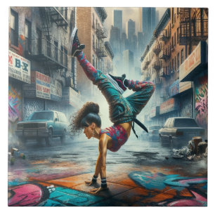 Female Breakdancer NYC – Urban B-Girl Art Ceramic Tile