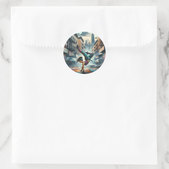 Female Breakdancer NYC – Urban B-Girl Art Classic Round Sticker (Bag)