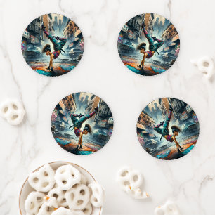 Female Breakdancer NYC – Urban B-Girl Art Coaster Set