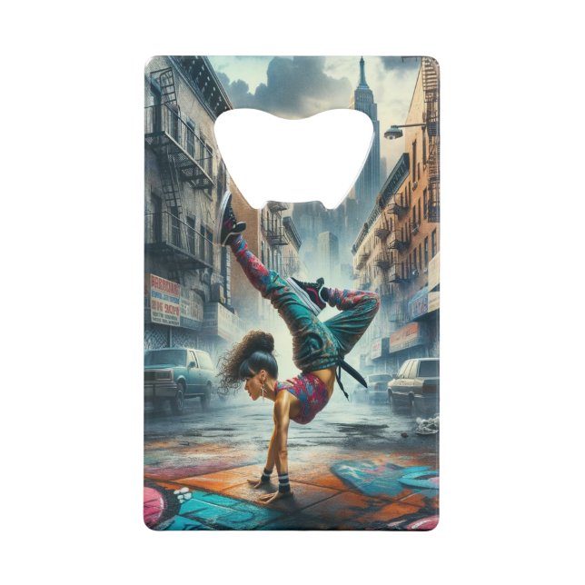 Female Breakdancer NYC – Urban B-Girl Art Credit Card Bottle Opener (Front)