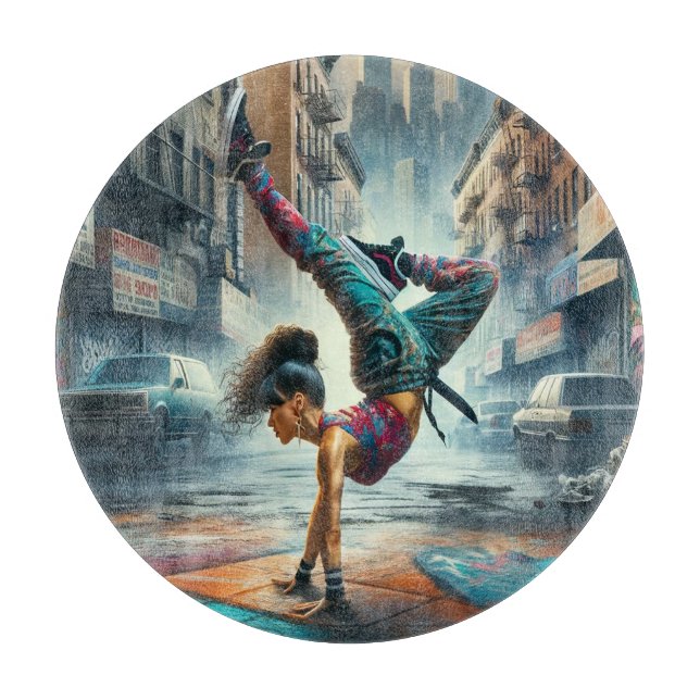 Female Breakdancer NYC – Urban B-Girl Art Cutting Board (Front)