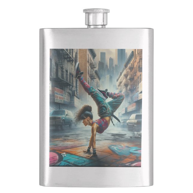 Female Breakdancer NYC – Urban B-Girl Art Flask (Front)