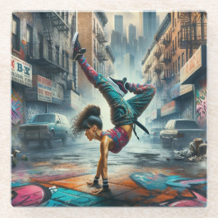 Female Breakdancer NYC – Urban B-Girl Art Glass Coaster