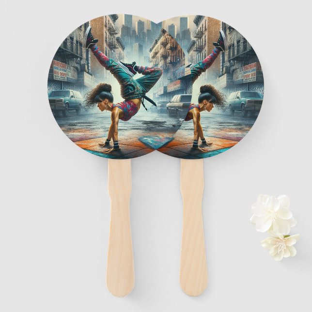 Female Breakdancer NYC – Urban B-Girl Art Hand Fan (Front and Back)