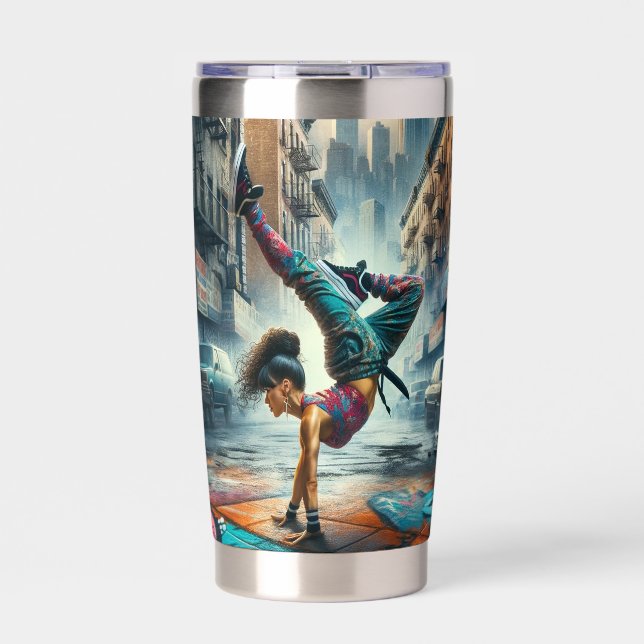 Female Breakdancer NYC – Urban B-Girl Art Insulated Tumbler (Front)