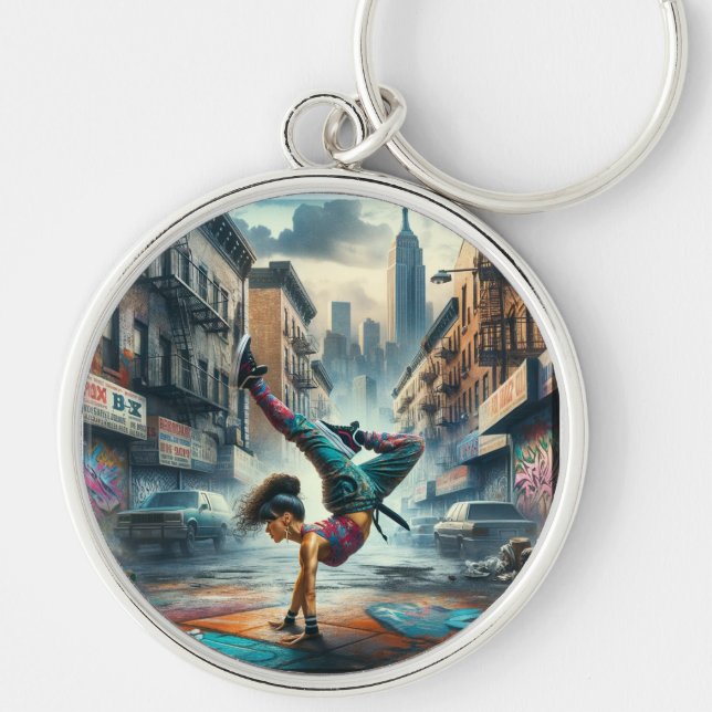 Female Breakdancer NYC – Urban B-Girl Art Keychain (Front)