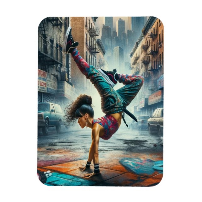 Female Breakdancer NYC – Urban B-Girl Art Magnet (Vertical)