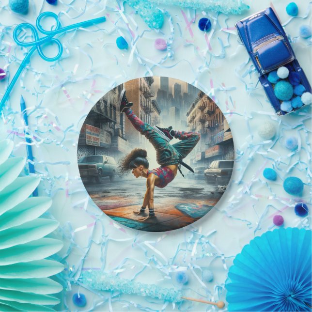 Female Breakdancer NYC – Urban B-Girl Art Paper Plates (Party)
