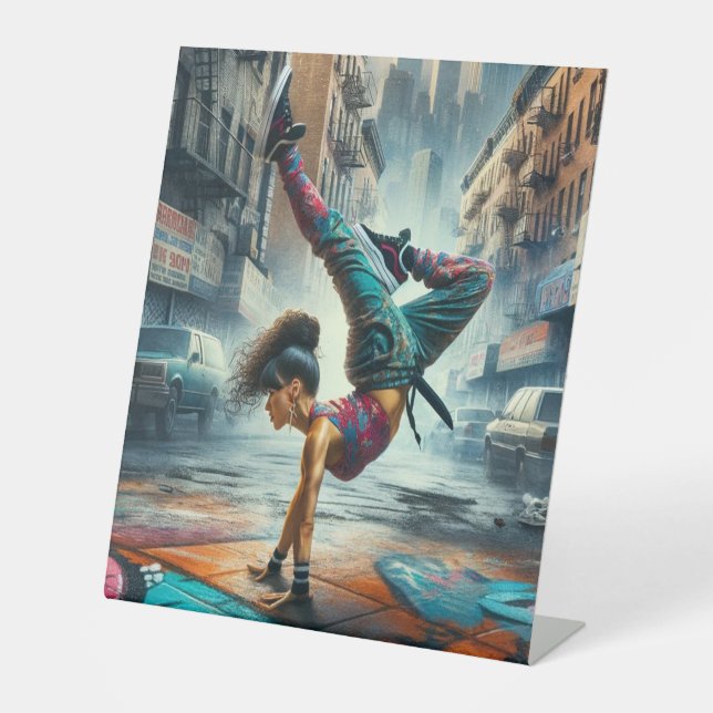 Female Breakdancer NYC – Urban B-Girl Art Pedestal Sign (Front)