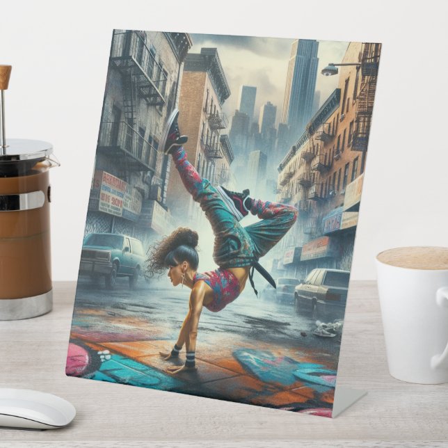 Female Breakdancer NYC – Urban B-Girl Art Pedestal Sign (In SItu)