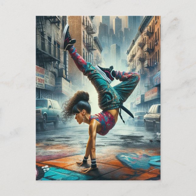 Female Breakdancer NYC – Urban B-Girl Art Postcard (Front)