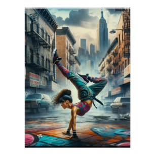 Female Breakdancer NYC – Urban B-Girl Art Poster