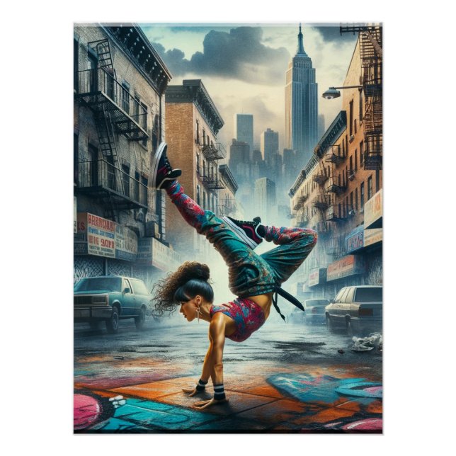 Female Breakdancer NYC – Urban B-Girl Art Poster (Front)
