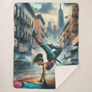 Female Breakdancer NYC – Urban B-Girl Art Sherpa Blanket
