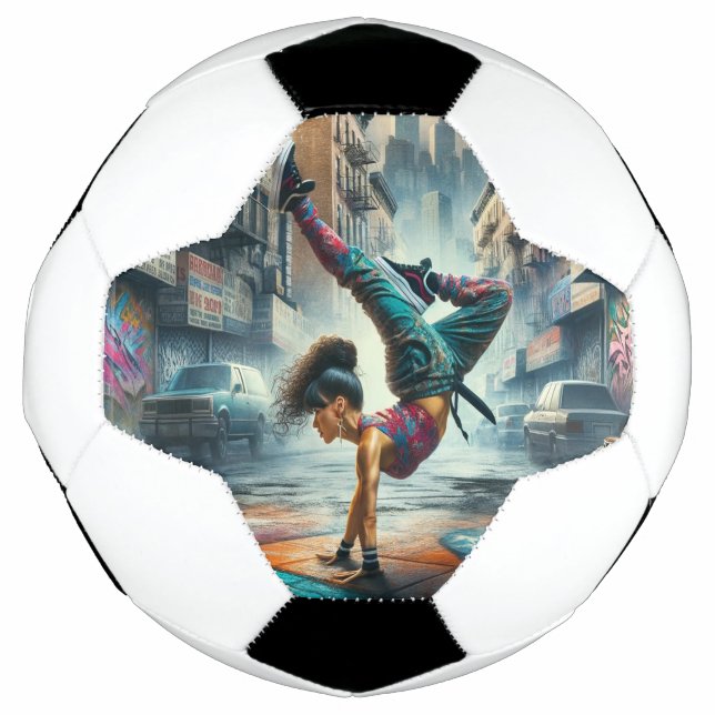 Female Breakdancer NYC – Urban B-Girl Art Soccer Ball (Front)