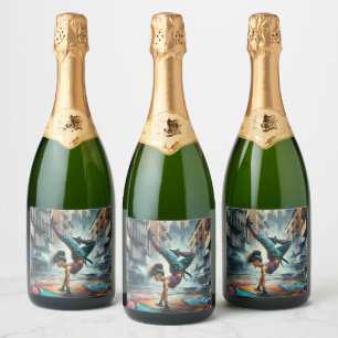 Female Breakdancer NYC – Urban B-Girl Art Sparkling Wine Label