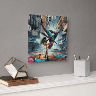 Female Breakdancer NYC – Urban B-Girl Art Square Wall Clock