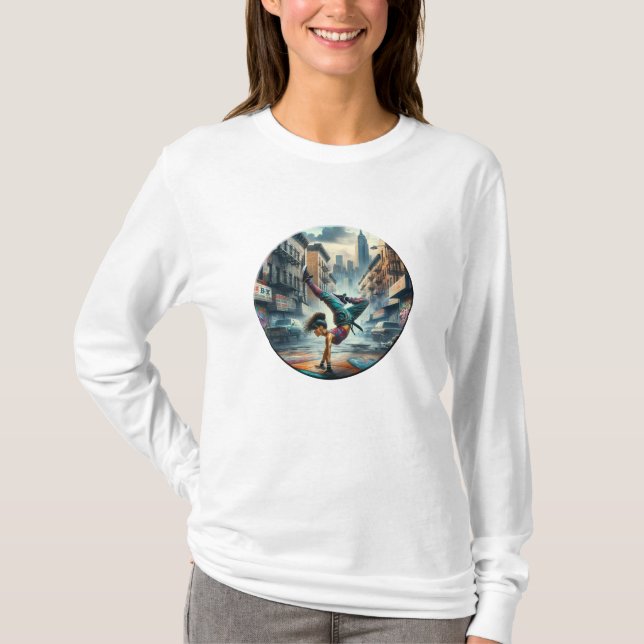 Female Breakdancer NYC – Urban B-Girl Art T-Shirt (Front)