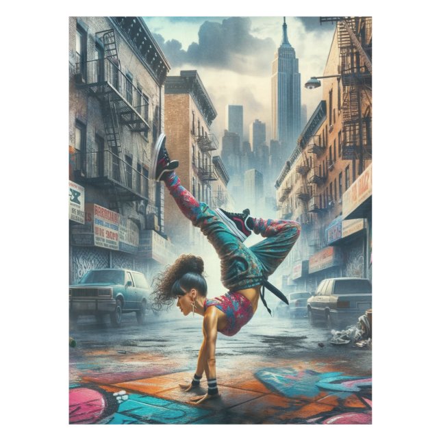 Female Breakdancer NYC – Urban B-Girl Art Tablecloth (Front)