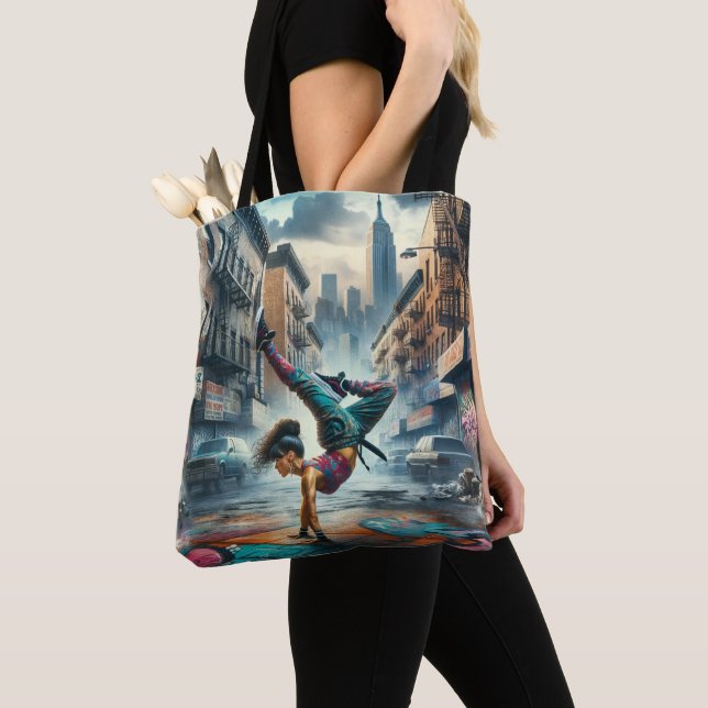 Female Breakdancer NYC – Urban B-Girl Art Tote Bag (Close Up)