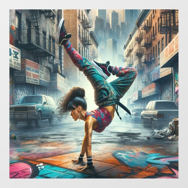 Female Breakdancer NYC – Urban B-Girl Art Window Cling (Sheet)