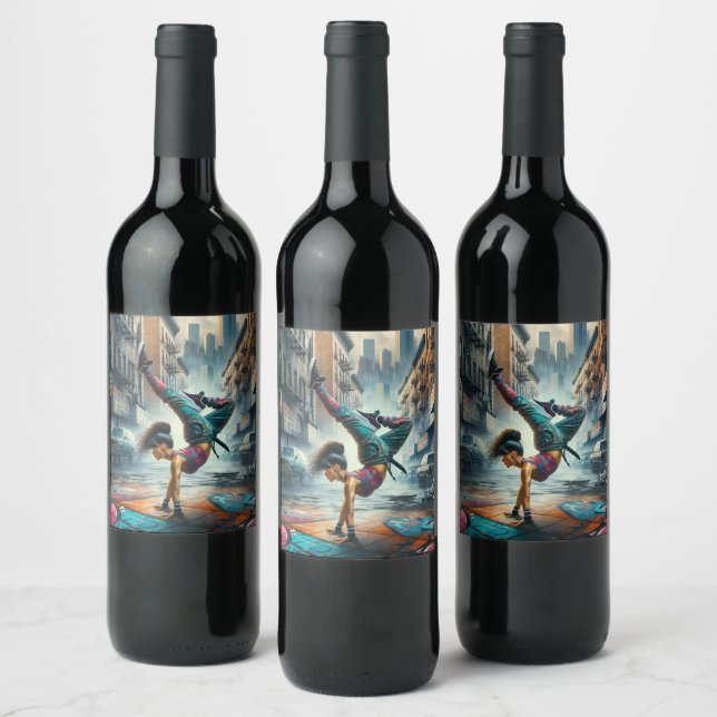 Female Breakdancer NYC – Urban B-Girl Art Wine Label (Bottles)