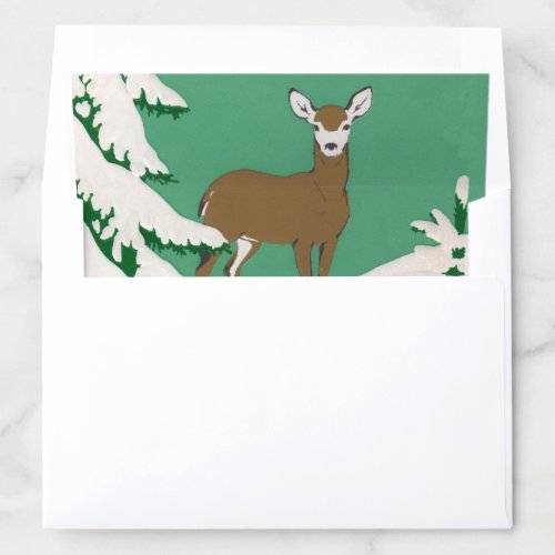 Female Brown Deer White Face in Snow Pine Tree Envelope Liner