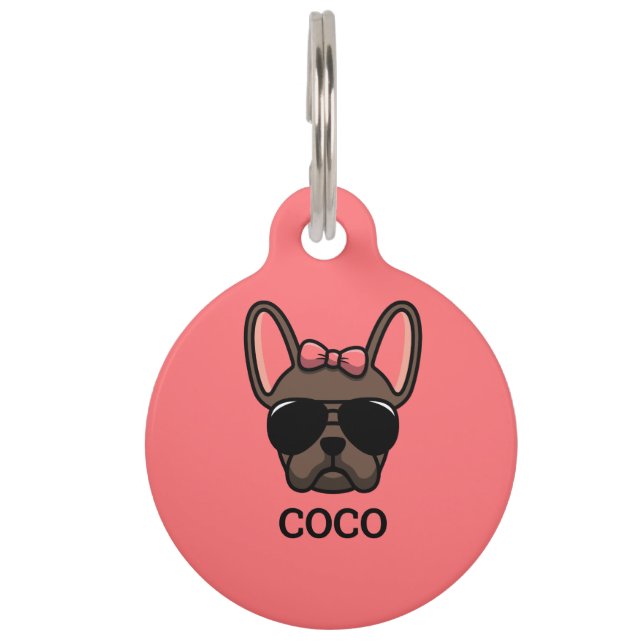 Female Brown French Bulldog Pet ID Tag (Front)