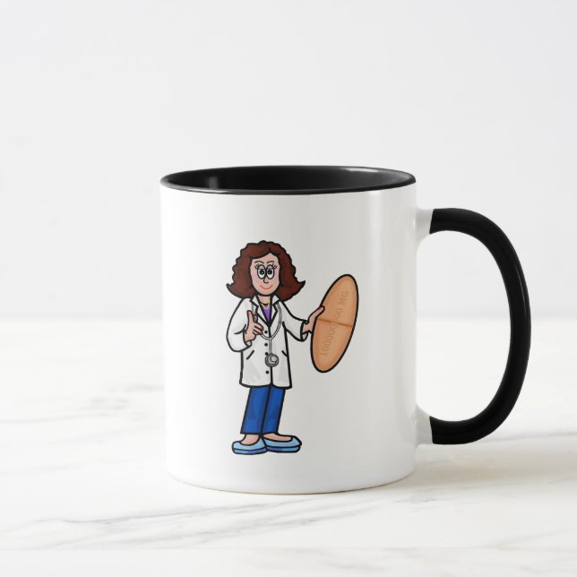 Female Brunette Doctor with Giant Pill Mug (Right)