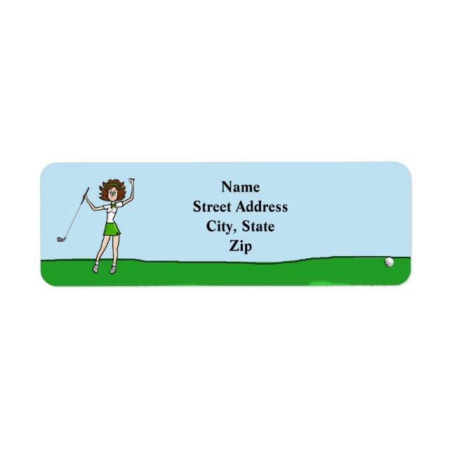 Female Brunette Golfer Return Address Label (Front)
