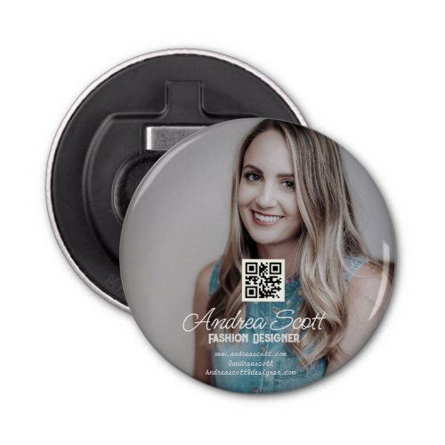 Female business boss add photo name q r code text bottle opener