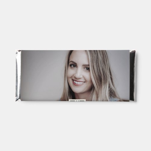 Female business boss add photo name q r code text hershey bar favors