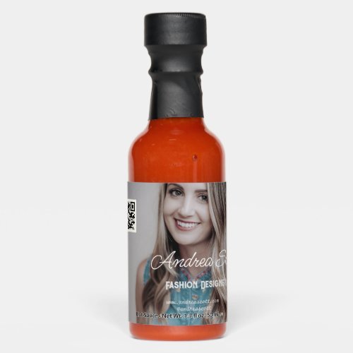 Female business boss add photo name q r code text hot sauces