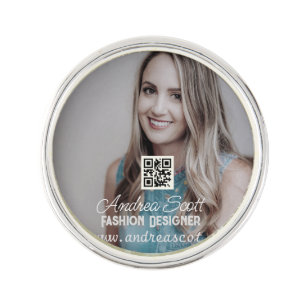 Female business boss add photo name q r code text lapel pin