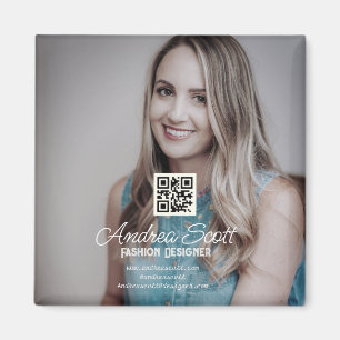 Female business boss add photo name q r code text magnet