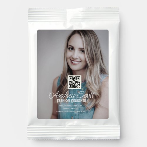 Female business boss add photo name q r code text margarita drink mix