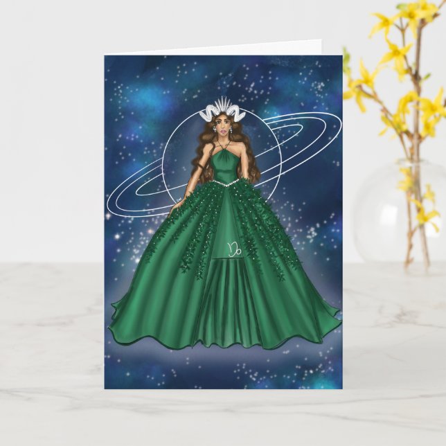 Female Capricorn Goddess Planet Saturn Birthday Card (Yellow Flower)