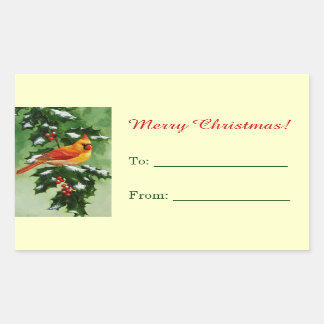 Female Cardinal and Holly Yellow Rectangular Sticker