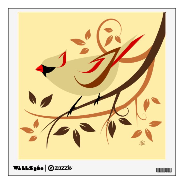 Female Cardinal Bird Art Wall Decals (Front)