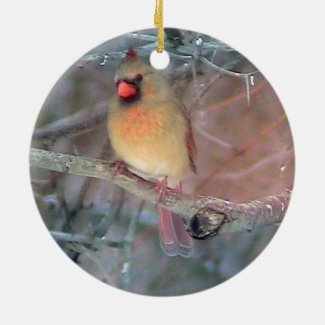 Female Cardinal Christmas Ornament
