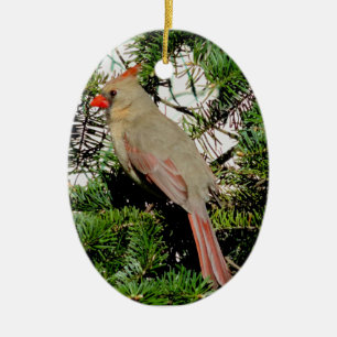 Female Cardinal Christmas Ornament