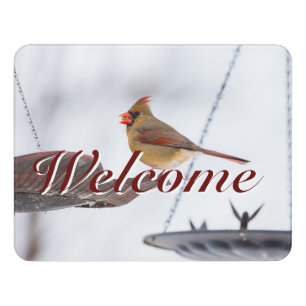 Female Cardinal Lunch Time Welcome Door Sign