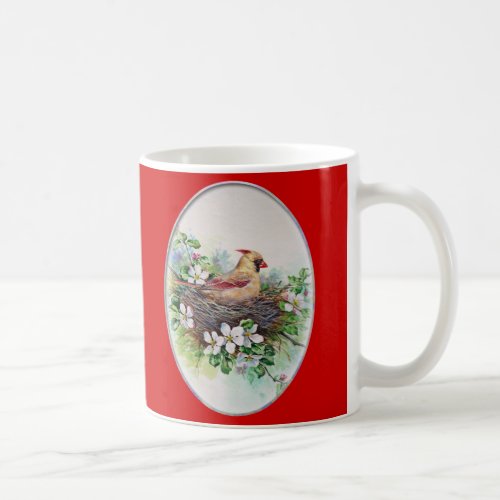 Female Cardinal Redbird in Nest Coffee Mug