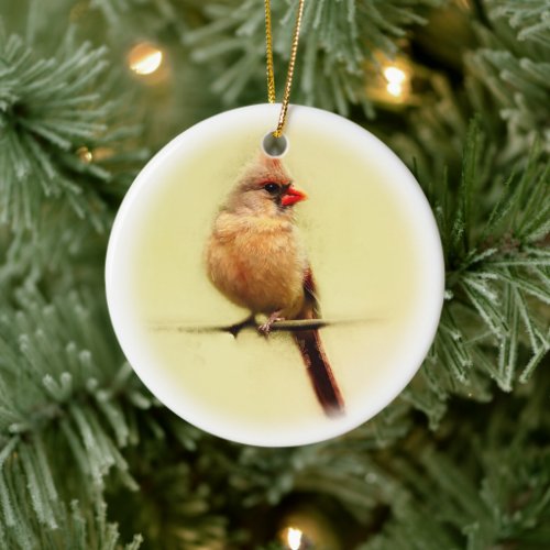 Female Cardinal Songbird Ceramic Ornament