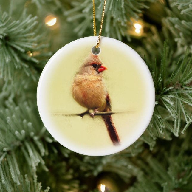 Female Cardinal Songbird Ceramic Ornament (Tree)