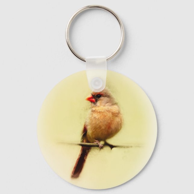 Female Cardinal Songbird Keychain (Front)
